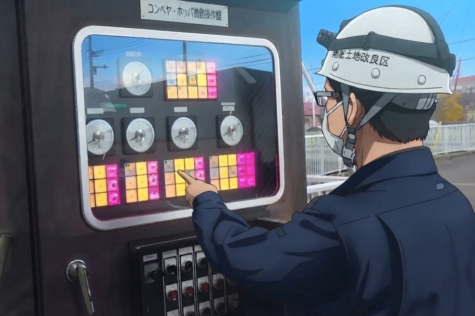 現場で設備を確認する職員