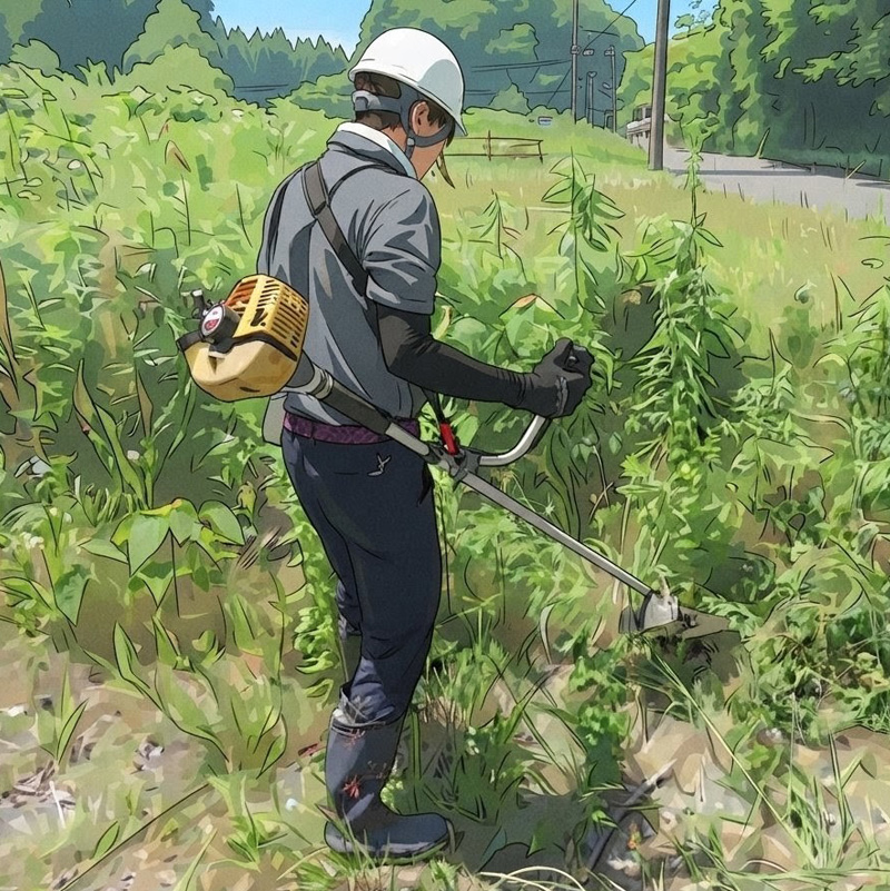 現場で設備を確認する職員