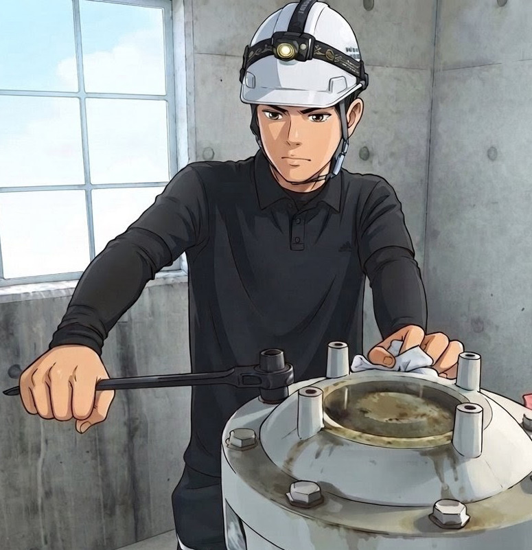屋外で測量を行う職員